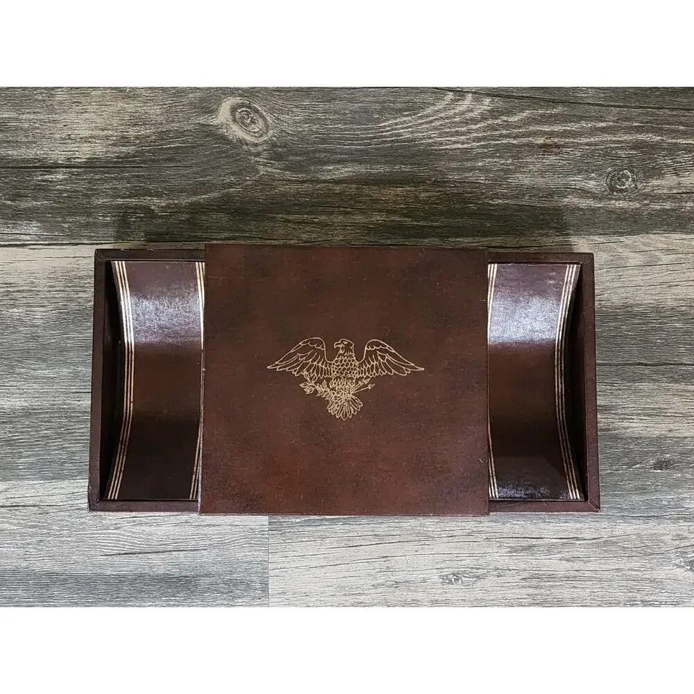 Mens Vintage Dresser Caddy Valet Faux Leather US Eagle Seal Jewelry Box